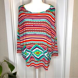 Aztec Colorful Western Print Dolman Sleeved Top Sz.L